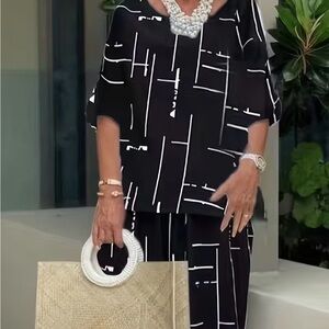 Black and White Geometric Women's Jumpsuit 3xl